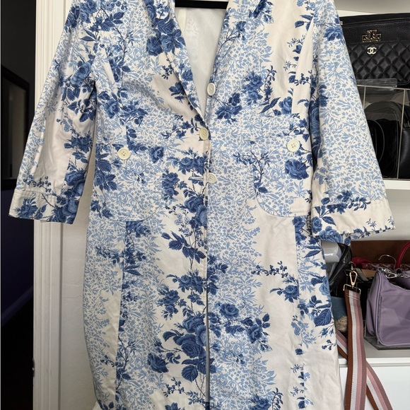 LOFT Blue Floral Women's Trench Coat - Picture 4 of 6